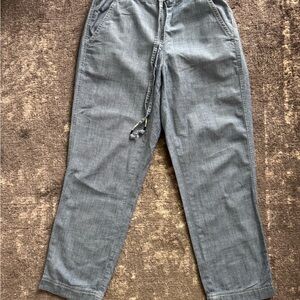 Light Blue chambray Drawstring Linen-Blend Pants